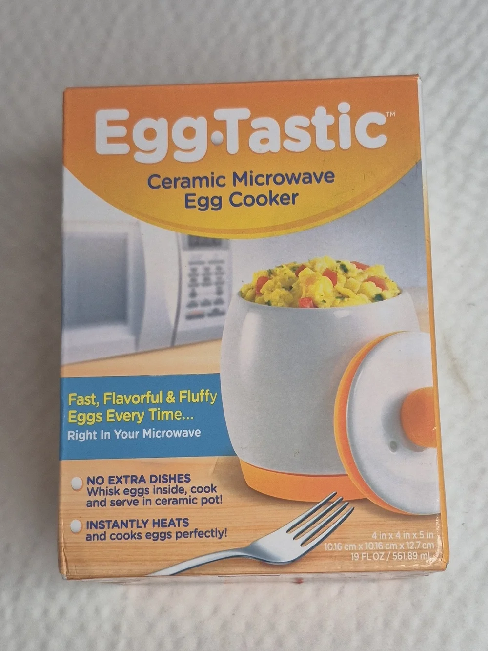 EggTastic ET011112 Ceramic Microwave Egg Cooker, White/Orange